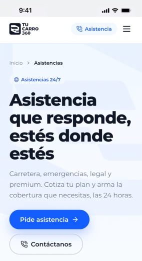 Captura de la app TuCarro360: inicio y servicios